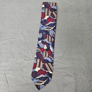 J.T. Beckett Neck Tie 100% Silk Blue Red White Geometric Abstract Made in USA